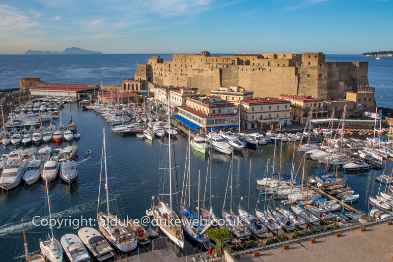 Castel dell'Ovo and marina, Ovo Castle in Naples, Italy